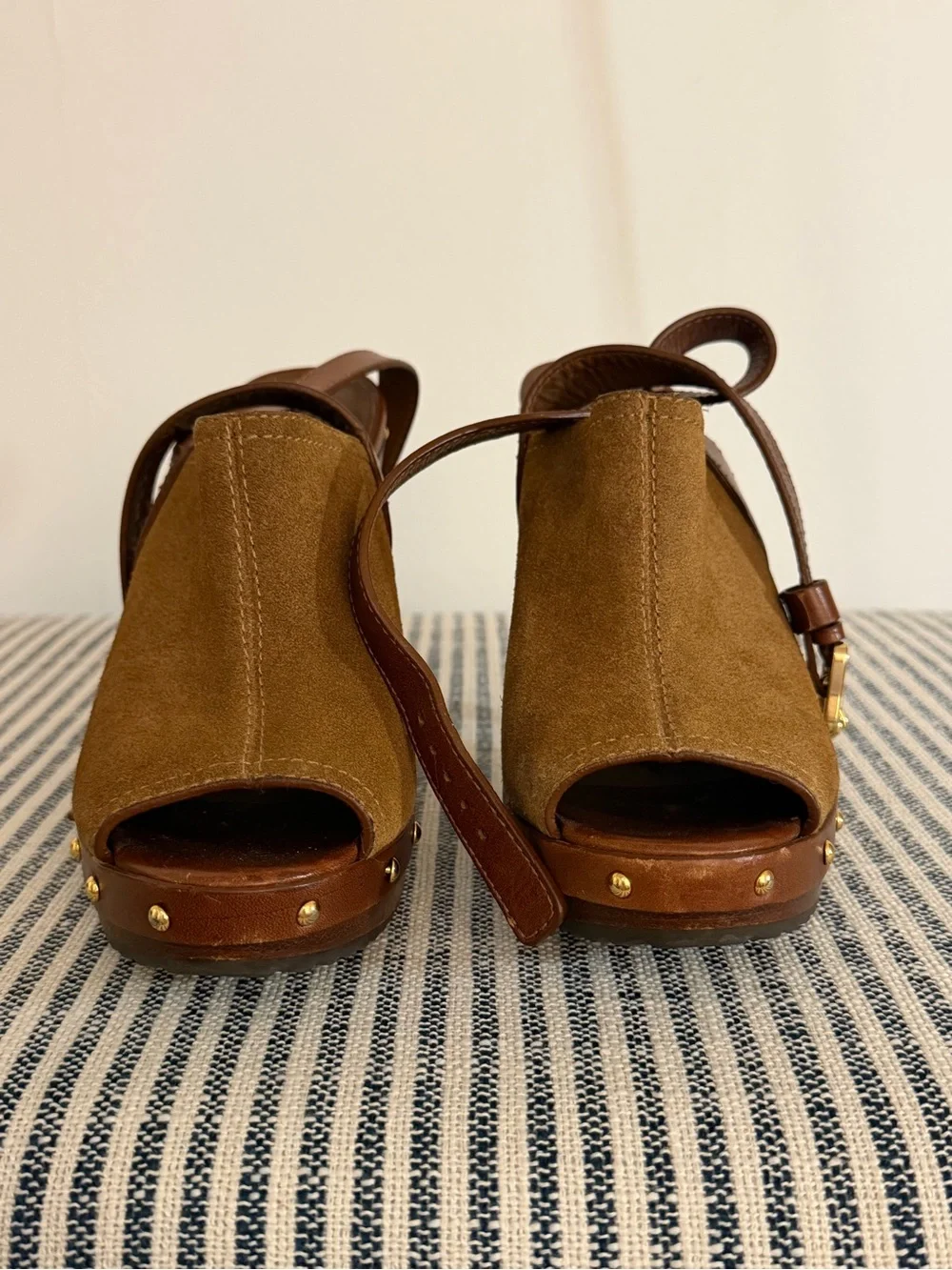 Tory Burch Brown Suede & Leather High Heel Clog Mules